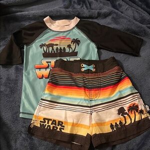 Star Wars Kids Swim Rashguard and Trunks- Black and Multicolor